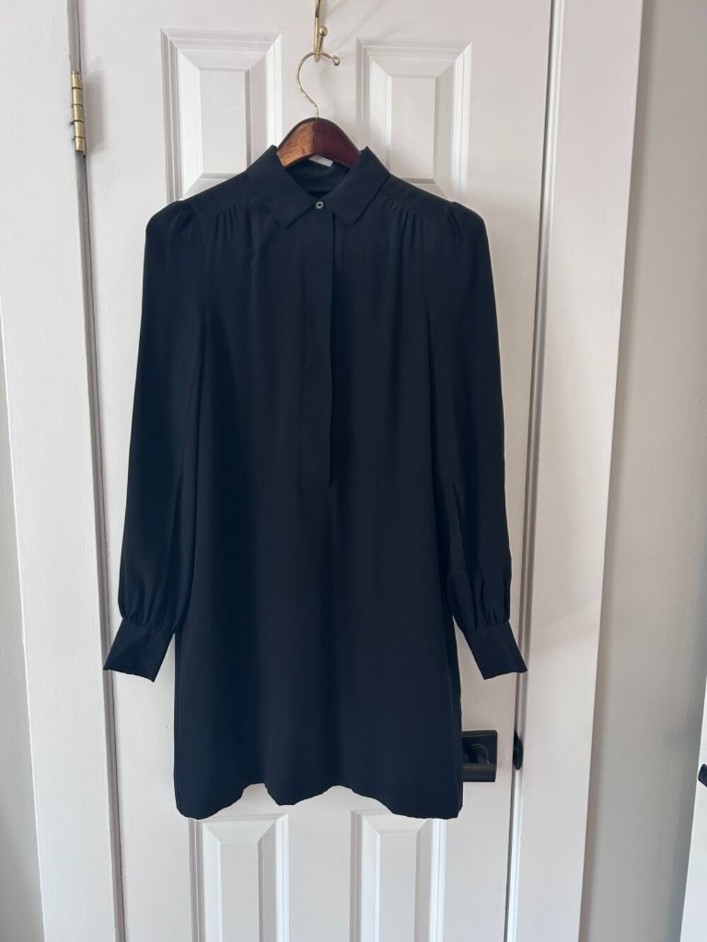 Kate Spade Black Silk Shirt Dress Covered Placket Blouson Sleeves Size 4